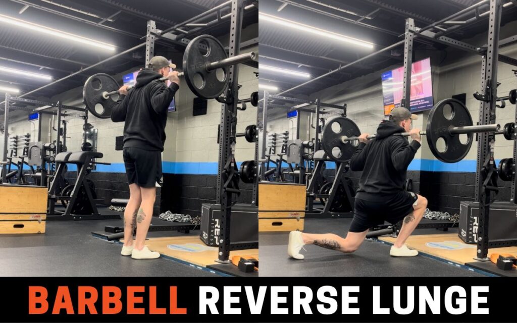 Barbell Reverse Lunge is one of the best leg extension alternatives, taken by Jake Woodruff, Strength Coach