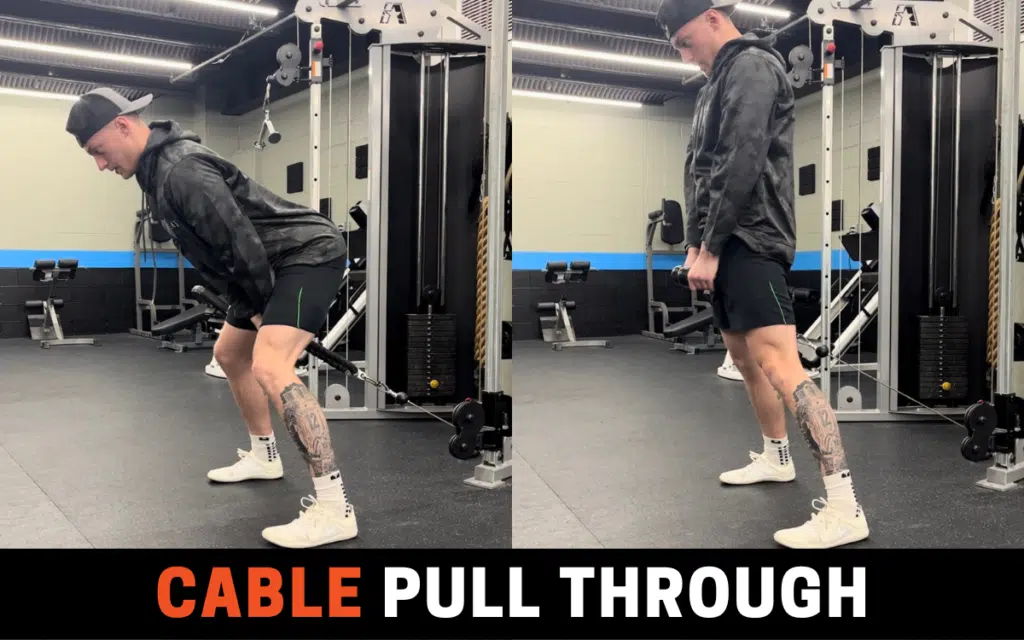 Standing cable pull-through performed on a cable machine with rope attachment targeting glutes and hamstrings