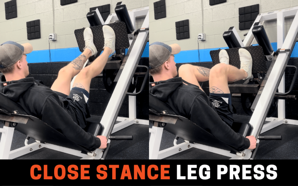 Close Stance Leg Press is one of the best leg extension alternatives, taken by Jake Woodruff, Strength Coach