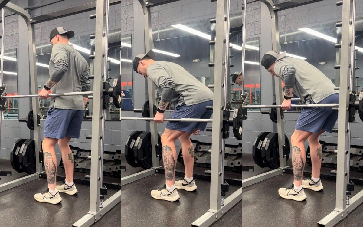 Common Mistakes During Smith Machine Single Arm Row single arm smith machine row, taken by Jake Woodruff, Strength Coach