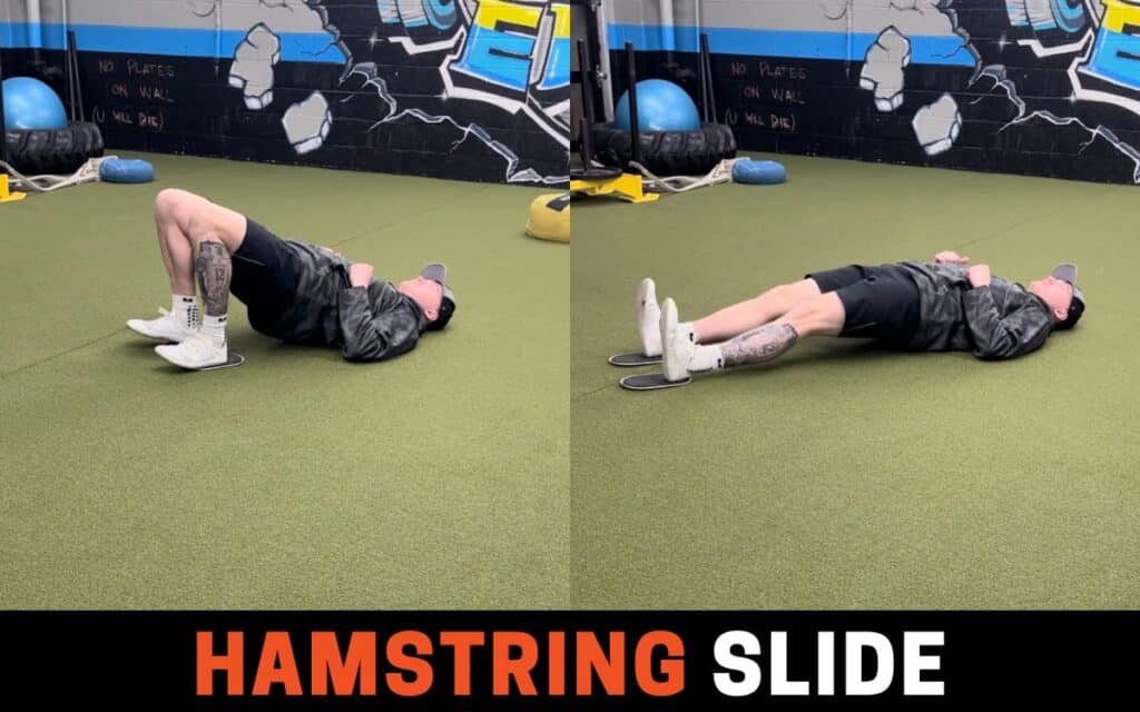 Hamstring Slide is one of the best leg curl alternatives, taken by Jake Woodruff, Strength Coach