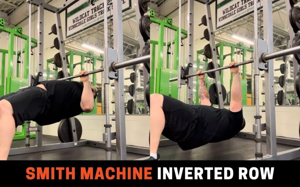 Smith Machine Inverted Row smith machine back workout, taken by Joseph Lucero, Strength Coach