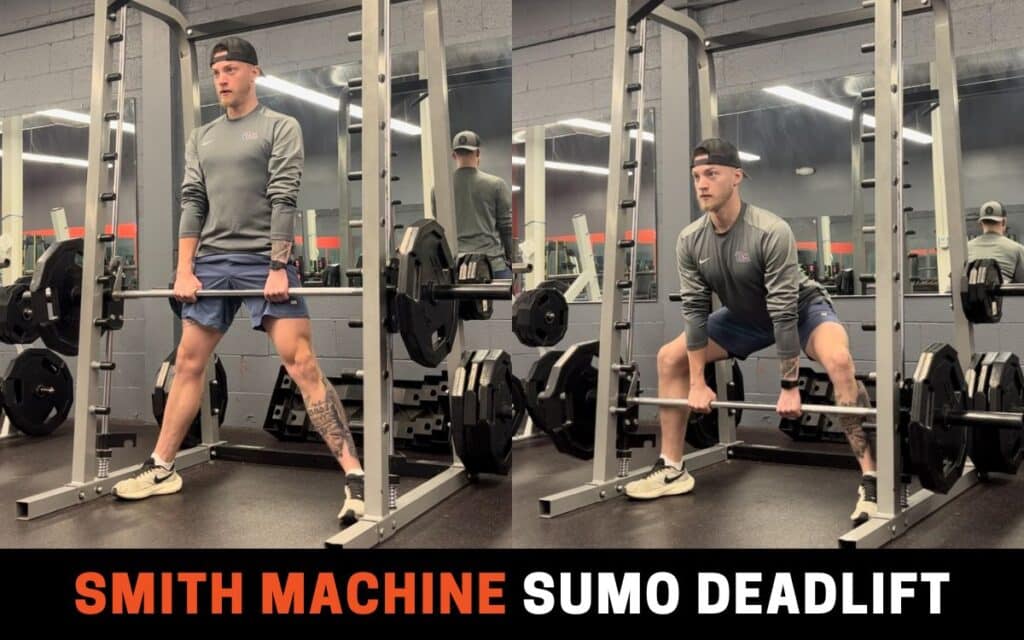 Smith Machine Sumo Deadlift smith machine back workout, taken by Jake Woodruff, Strength Coach