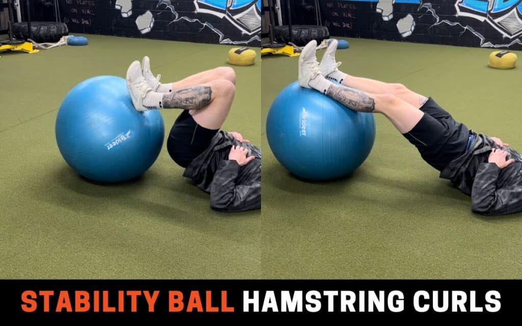 Stability Ball Hamstring Curl is one of the best leg curl alternatives, taken by Jake Woodruff, Strength Coach