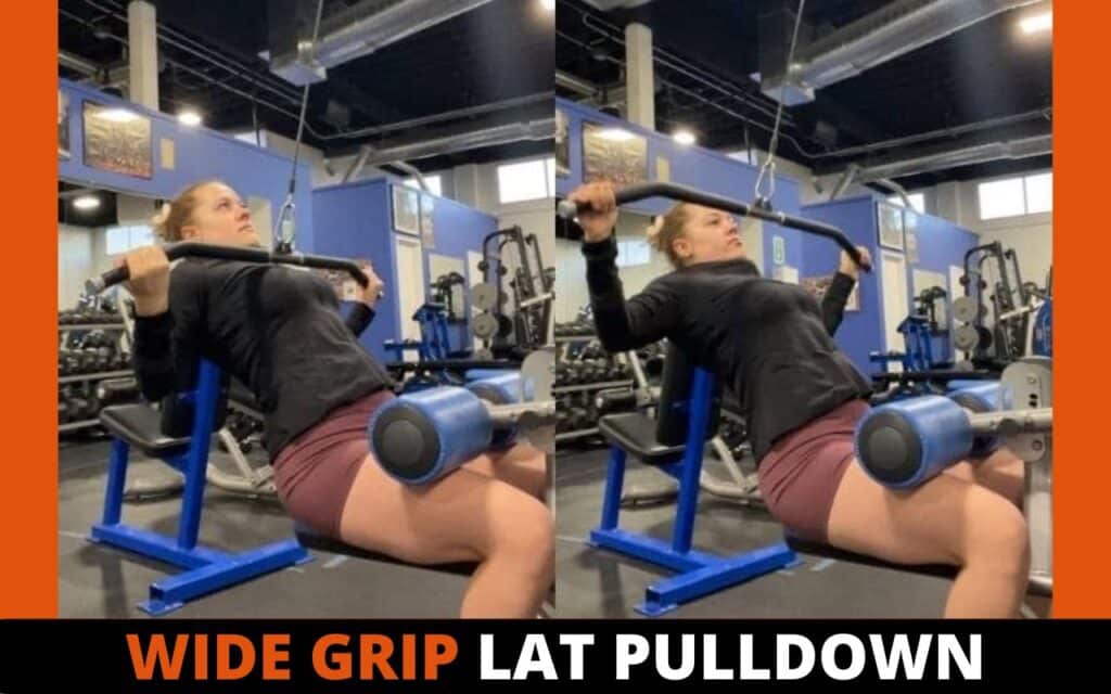 wide grip lat pulldown showing the top and bottom of the range
