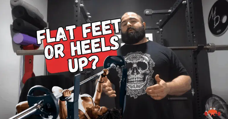 Should you plant your feet flat on the floor or lift your heels during the press?