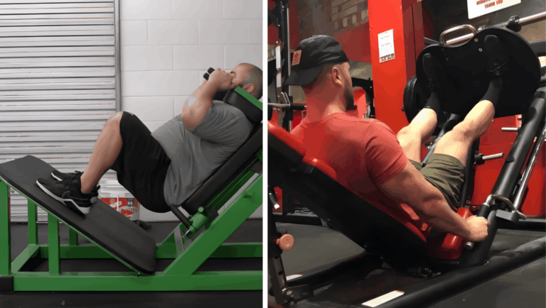 Side by side images of strength coaches doing leg workouts.