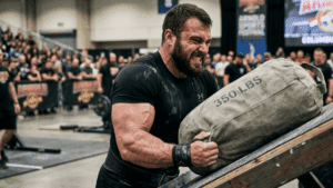 A strongman lifting 350 pounds.