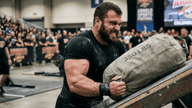 A strongman lifting 350 pounds.